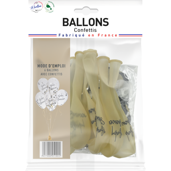 Ballon baby shower avec confettis blanc, noir et or – Image 2